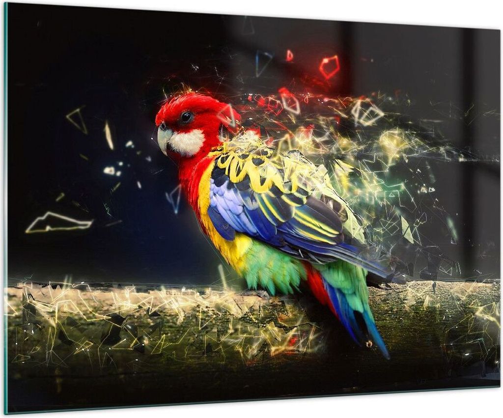 Bilder auf glas - Papagei Vogel Feder - 100x70cm - Glasbilder - Wandbilder - Kunstdruck - zum Aufhängen bereit - Wanddekoration aus Glas - Glas Bi...