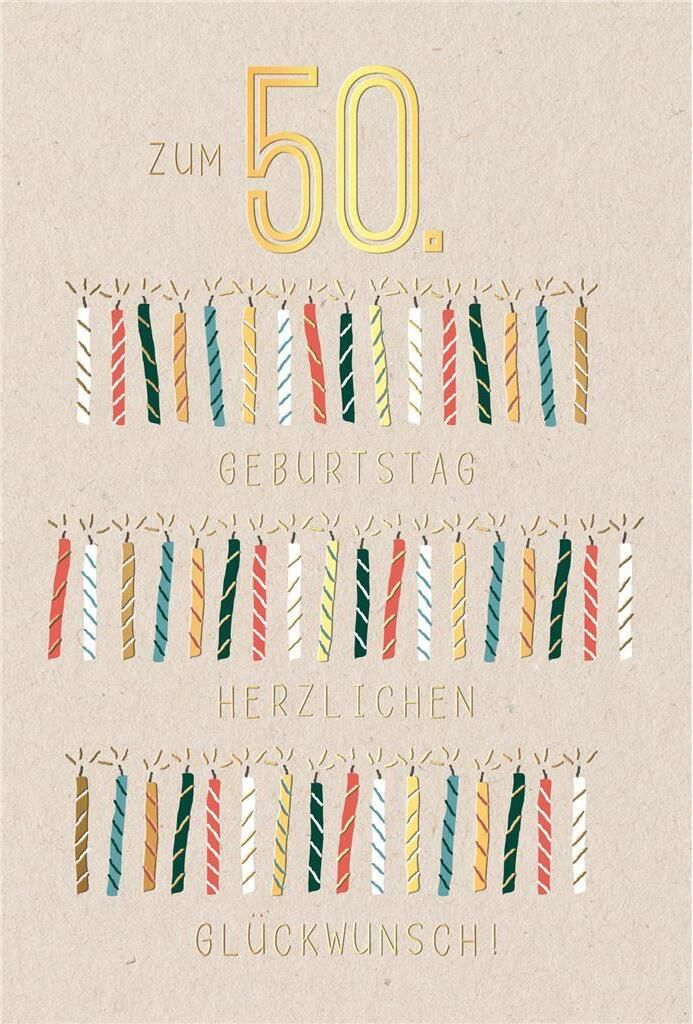 50. Geburtstag - Karte mit Umschlag - brennende Kerzen - mit Goldfolie
