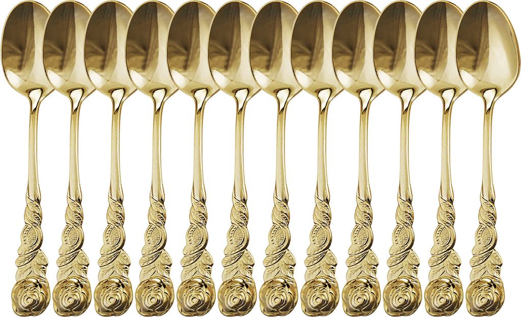 Espressolöffel Rosendekor, 12-teilig, Gold
