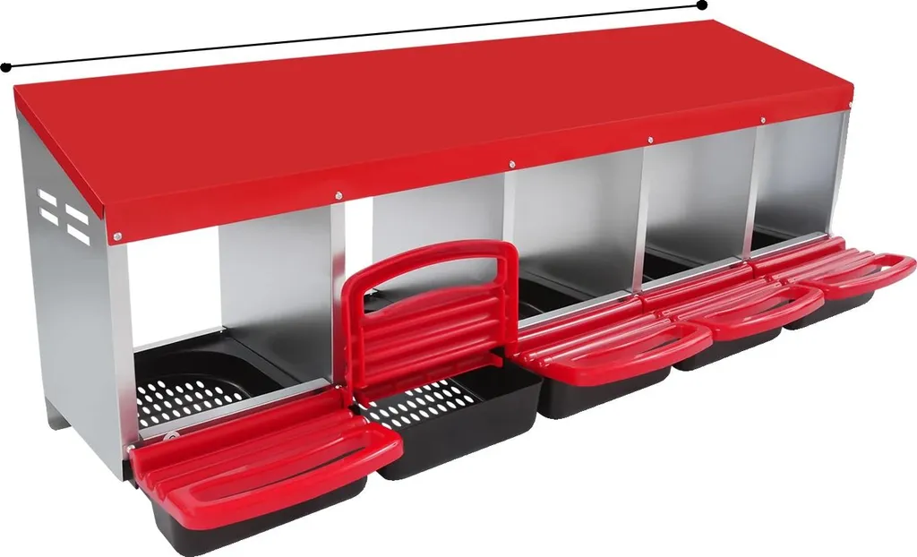 Pondoir collectif 5 loges en métal rouge pour élevage de volailles