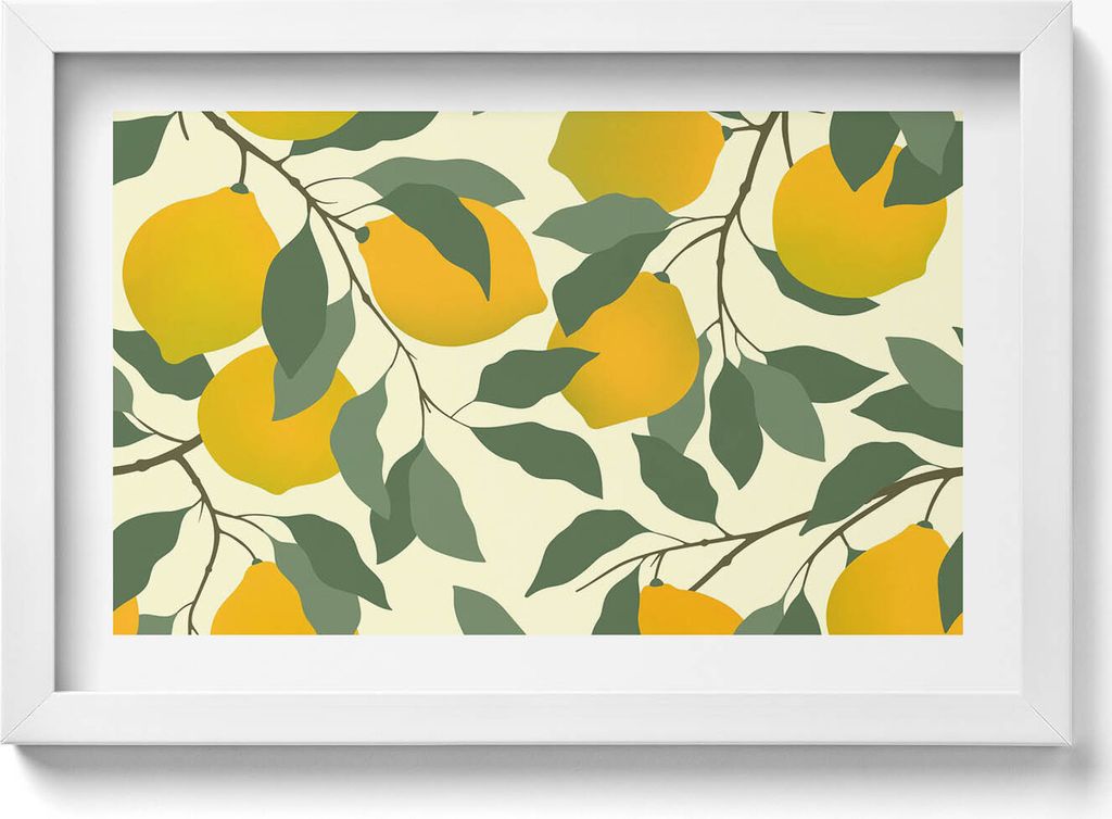 Illustration für die Küche von sizilianischen Zitronen– Wandbild mit Rahmen – Gerahmtes Bild – Wanddekoration – 30x20 cm – Weiß Rahmen