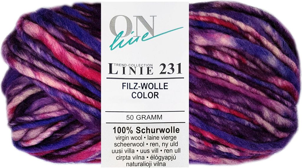50 Gramm ONline Linie 231 Filzwolle Color 0130 Lila Mix