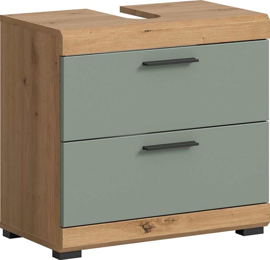 Badezimmer Waschbeckenunterschrank, 60 cm breit, in Artisan Eiche mit Salbei - SIROCO-158