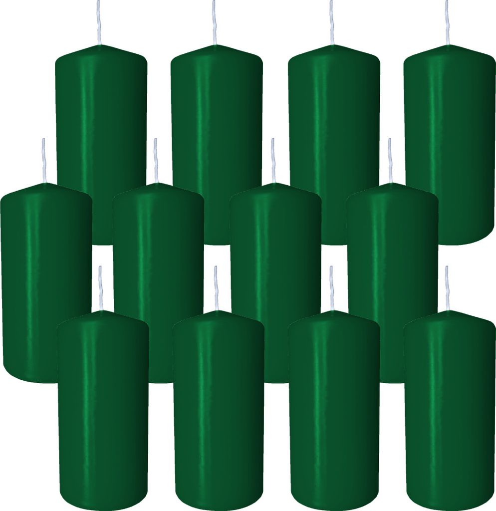 12 Stumpen Kerzen 60x120mm dunkelgrün Produktbild 