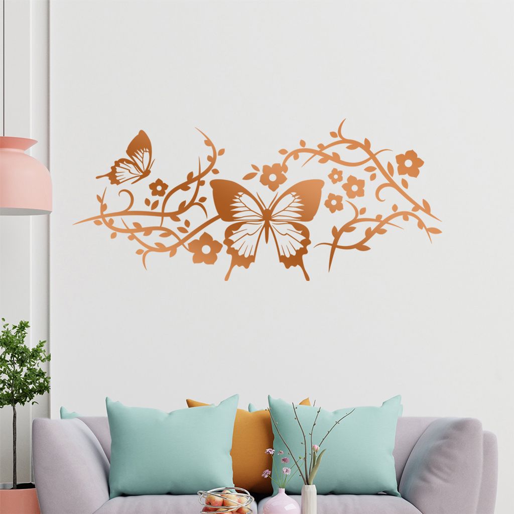 Falter Schmetterlinge Blüte Wandtattoo in 6 Größen - Wandaufkleber Wall Sticker - Dekoration, Küche, Wohnzimmer, Schlafzimmer, Badezimmer