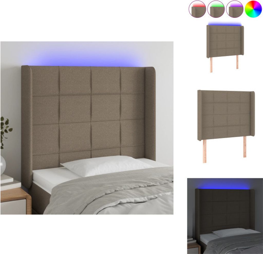 vidaXL LED Kopfteil Taupe 103x16x118/128 cm Stoff - Kopf- & Fußenden