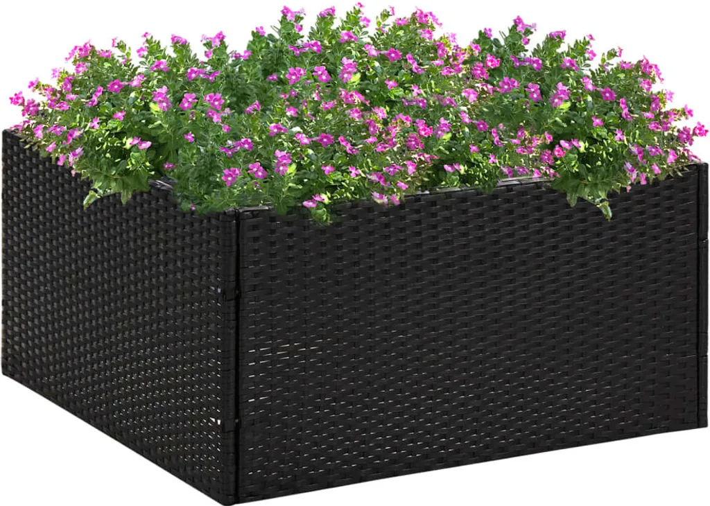 Bac à fleurs durable anti-décoloration 80x80x40 cm poly rotin noir