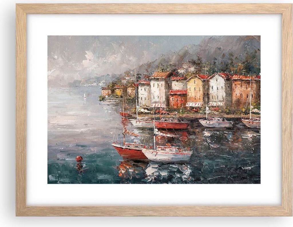 Gerahmtes Poster - Rahmen in heller Eiche - Meer Hafen Segel - 40x30 cm - Wand Bild - Wanddeko - Wandbilder - Kunstposter - Wandposter - Bilderrahm...