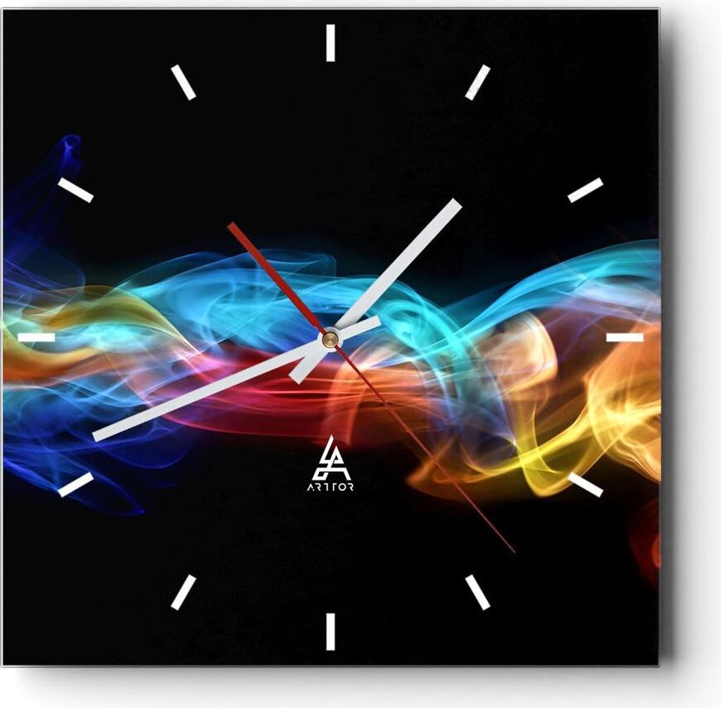 Wanduhr - Quadrat - Glasuhr - Abstrakt luft bunt figur - 40x40cm - Schleichendes Uhrwerk - Lautlos - zum Aufhängen bereit - Dekoration Modern - Wa...