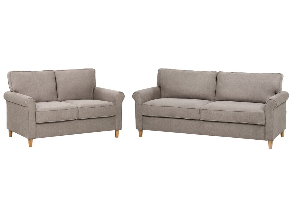 BELIANI Sofa Set Hellbraun aus Stoff 2-Sitzer + 3-Sitzer Gepolstert Beine aus Holz Retro Stil Modern Klassisch Couch für Wohnzimmer