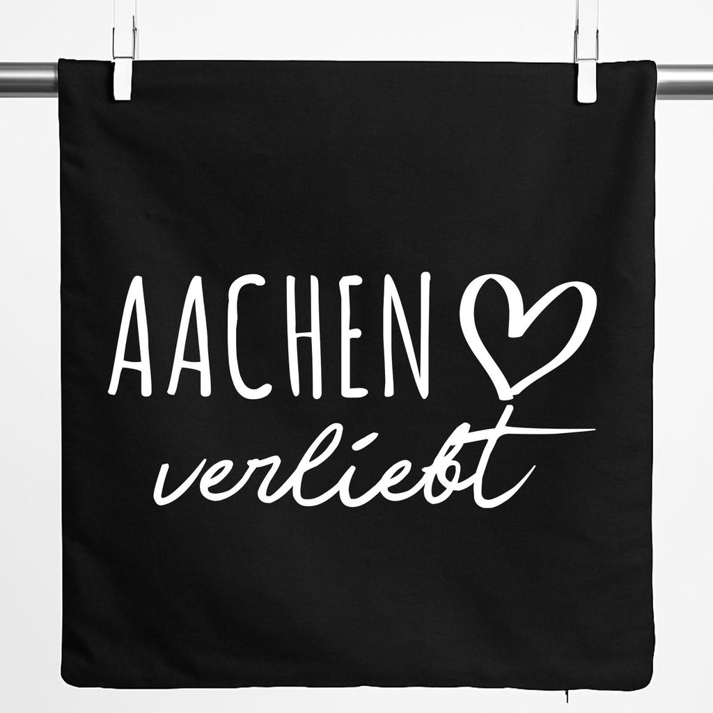 Huuraa Kissenbezug Aachen verliebt 40x40cm Black Baumwolle Dekokissenbezug Geschenkidee