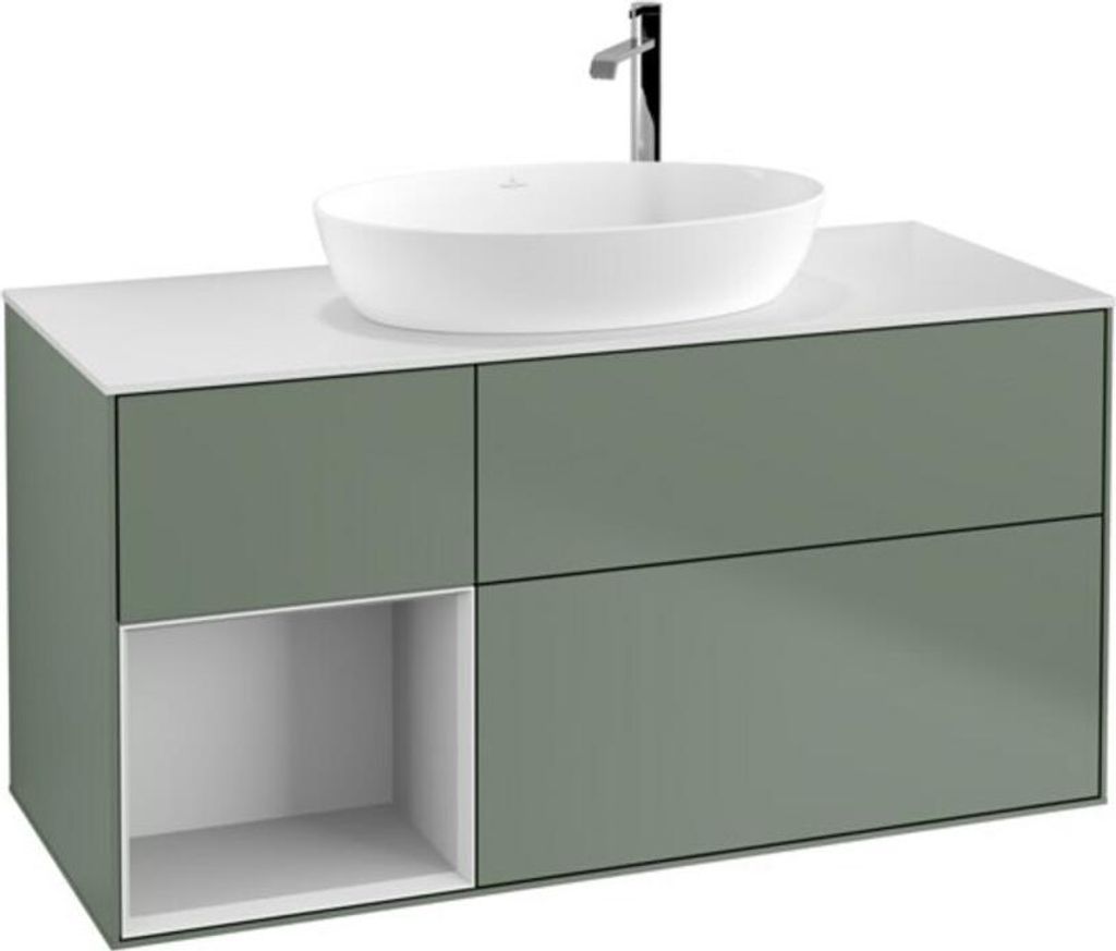 V&B Waschtischunterschrank Finion 120cm, Pl w m, Reg wh. m Lac, Oli. m Lac