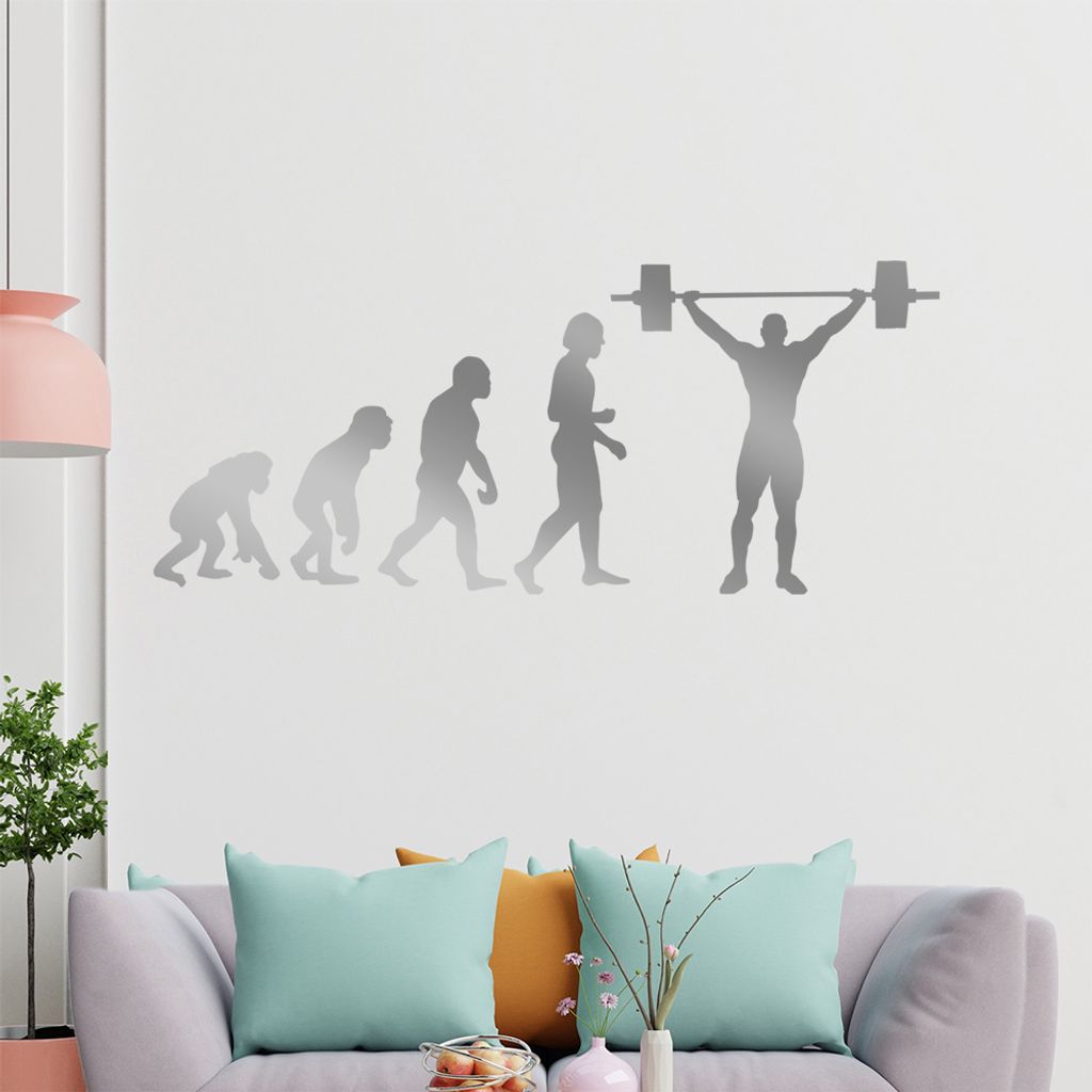 KIWISTAR Evolution Gewichtheber Charles Darwin Wandtattoo in 6 Größen - Wandaufkleber Wall Sticker - Dekoration, Küche, Wohnzimmer, Schlafzimmer...
