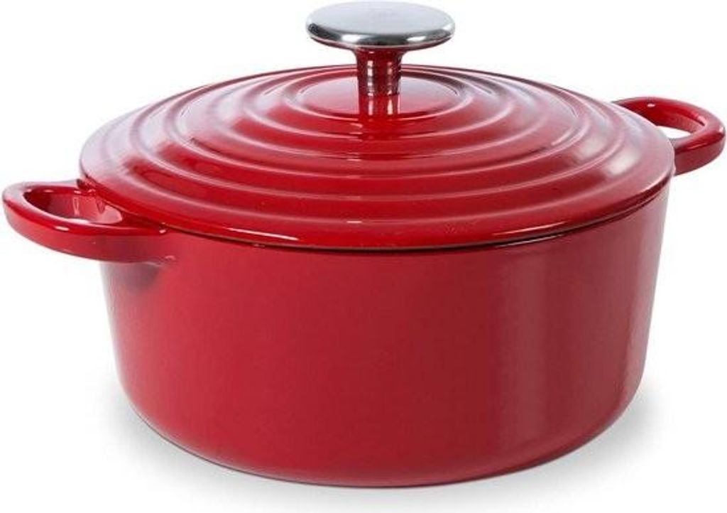 Emaillierter Gusseisen-Schmortopf 20 cm/25 l mit Deckel – Induktionsgeeignet – Backen, Schmoren, Dünsten – Ofen- und spülmaschinenfest – ...