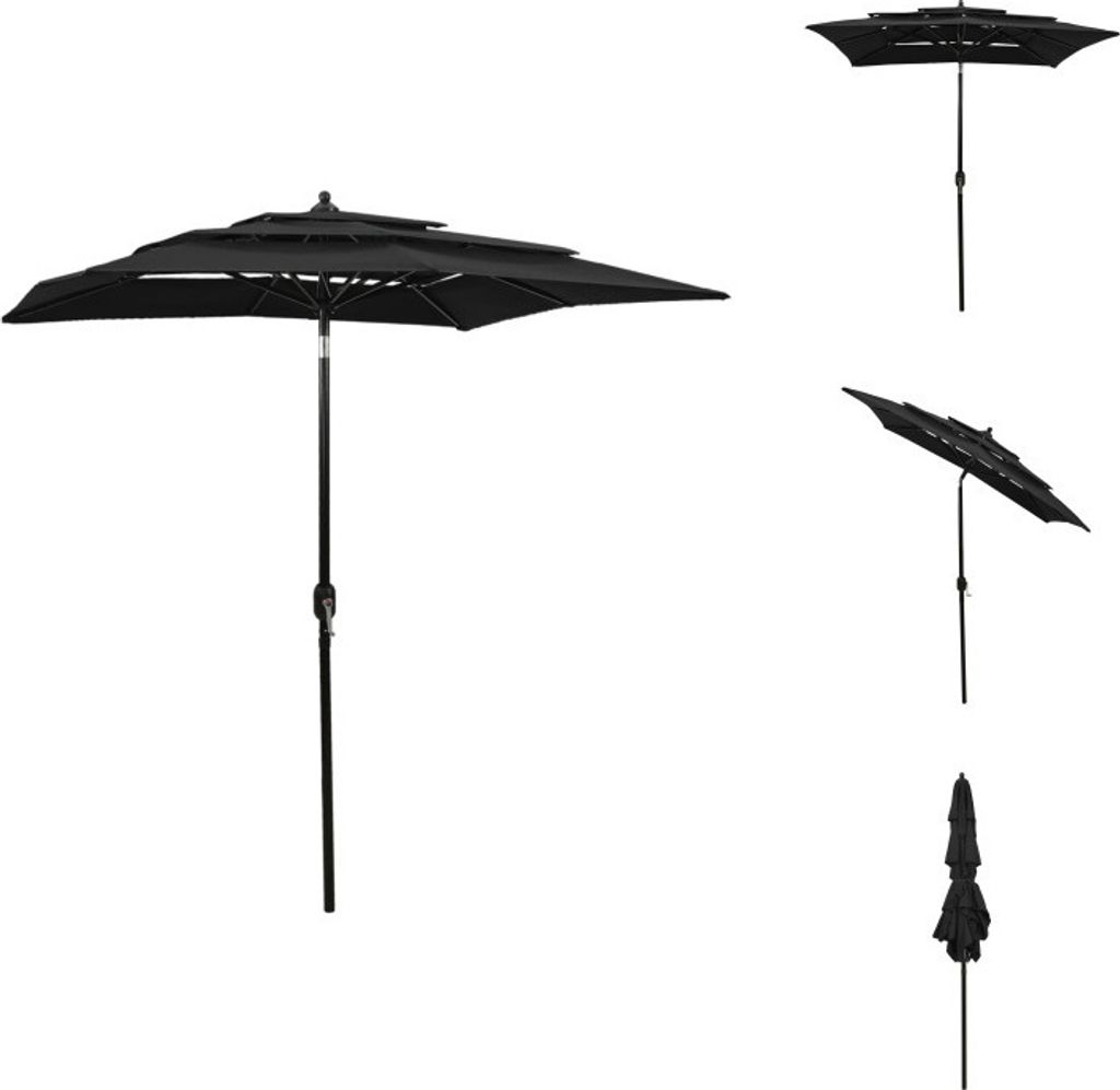 vidaXL Sonnenschirm mit Aluminium-Mast 3-lagig Schwarz 2x2 m - Sonnenschirme & Sonnenschutze