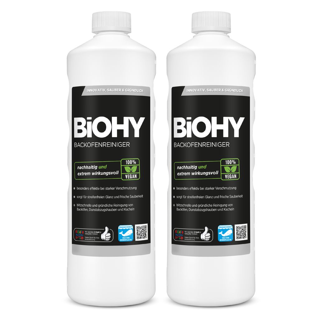BiOHY Backofenreiniger, Backofenspray, Ofenreiniger, Fettlöser – 2er Pack (2 x 1 Liter Flasche)