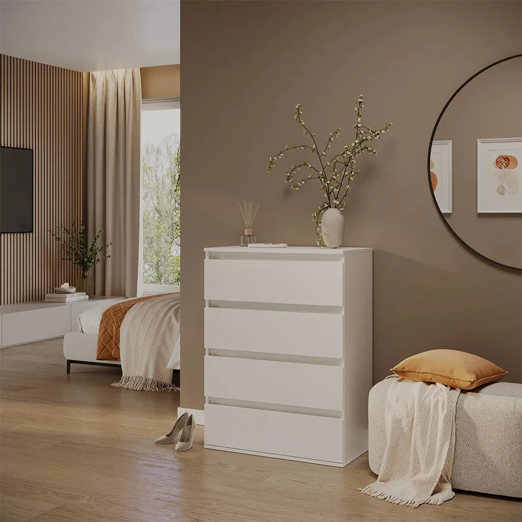 Commode 4 tiroirs blanche Vicco Claus 74 cm design épuré et robuste - 3