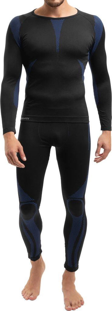 Celodoro Herren Thermo Unterwäsche Set Seamless Funktionswäsche schnelltrocknend - Blau S-M