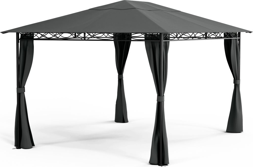 Blumfeldt Mondo Pavillon 3x4 – Stahlrahmen, Mit Vorhängen, Wetterfeste Überdachung, Gartenpavillon, Rostfrei, Leichter Aufbau, Dunkelgrau