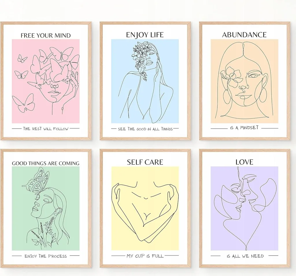 Posters Pastel sur Toile Set de 6 : Déco Murale Durable 20x25 cm sans Reflet