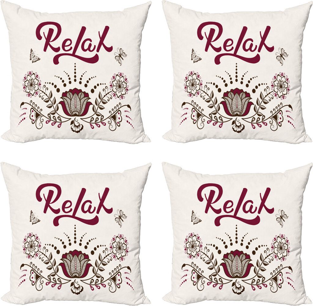 ABAKUHAUS Sprichwort Kissenbezug Set (4 Stück), Mehndi Zier-Design, Moderner Doppelseitiger Digitaldruck, 40 cm x 40 cm, Mehrfarbig