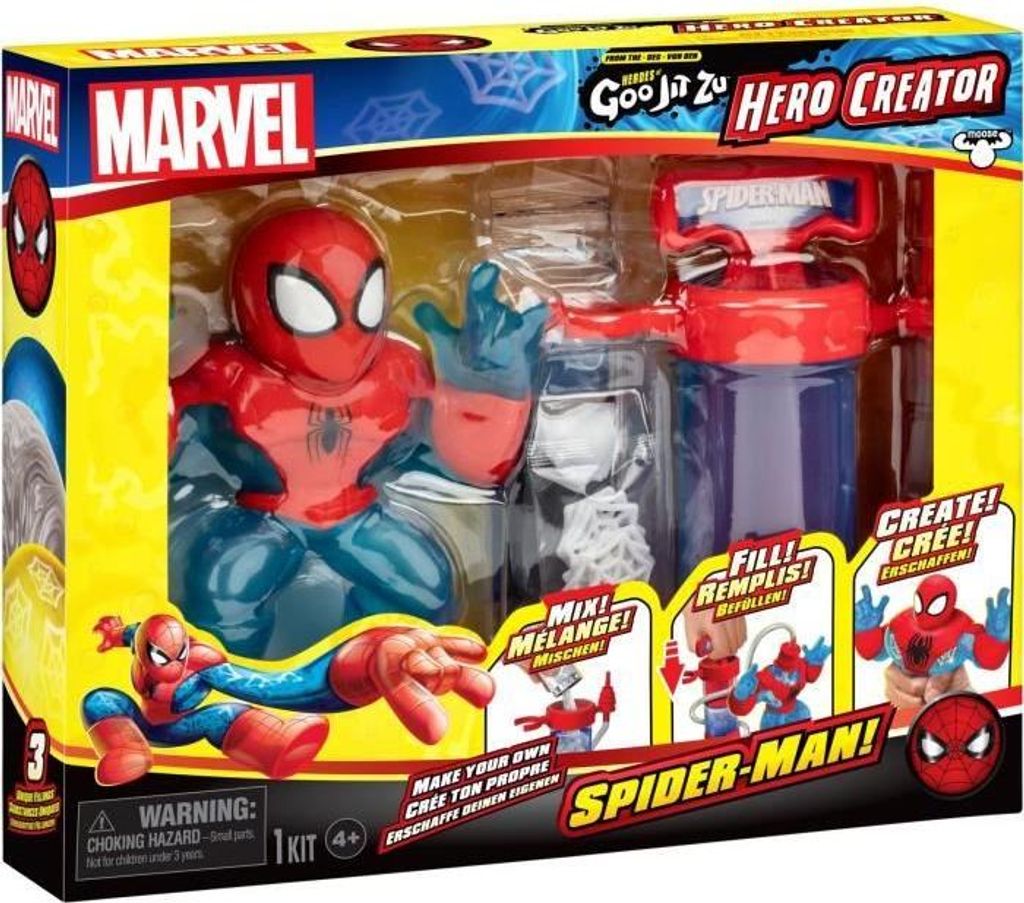 Heroes of Goo Jit Zu Creator Spiderman Figur, 11 cm, Inklusive Pumpe und 3 Zutaten, Dehnbar, Anpassbar