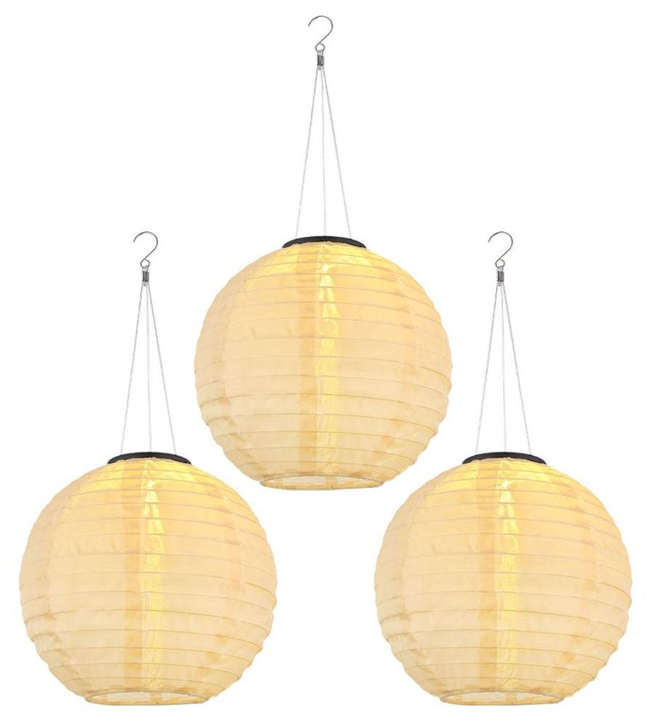 3er Set LED Solar Außen-Hängeleuchte, Lampion sandfarben, H Produktbild 
