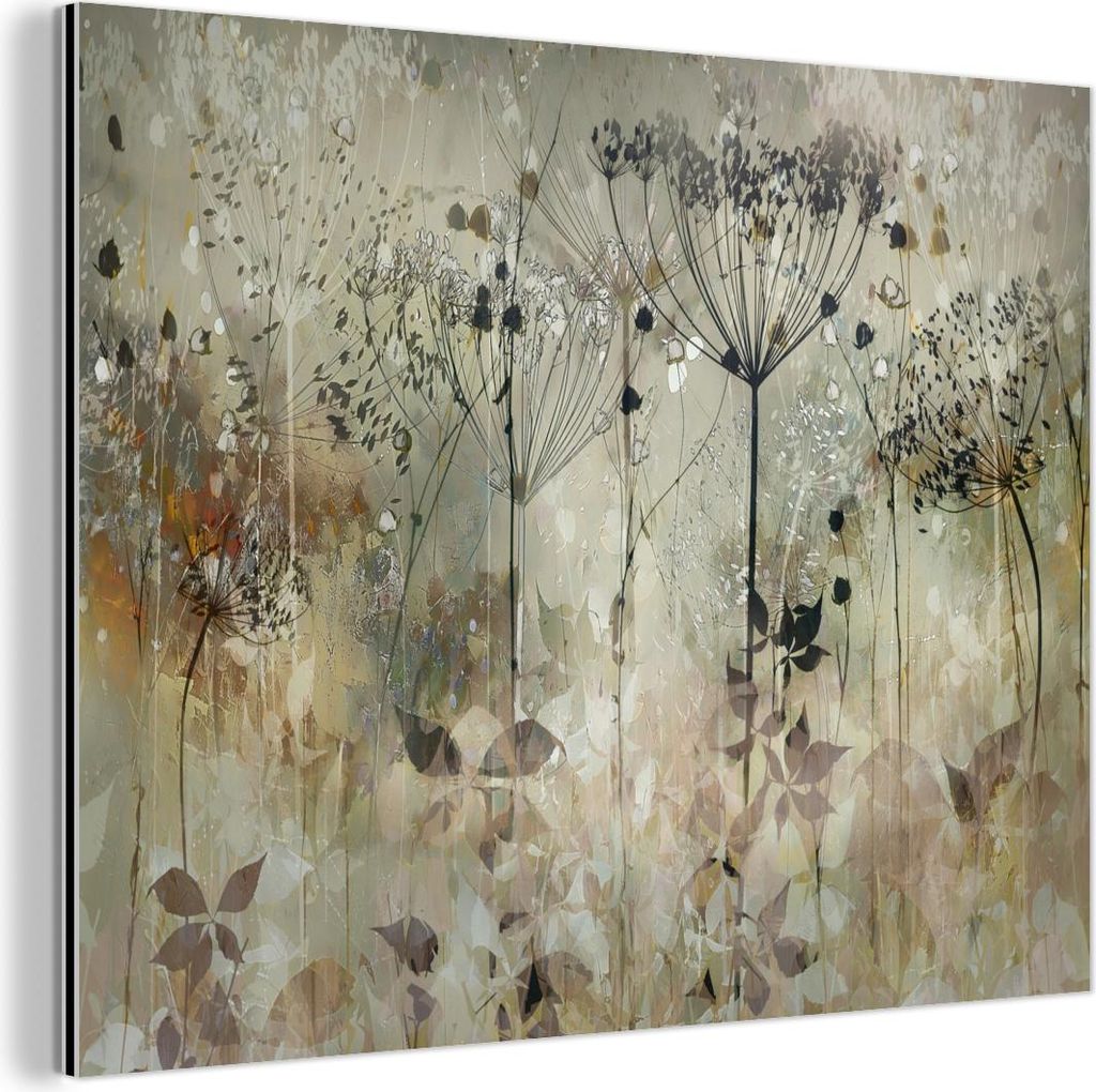 MuchoWow Wanddekoration Metall Metallbild Wandkunst 80x60 cm Blumen - Grau - Natur - Kunst MuchoWow Aluminium Gemälde - Alubild