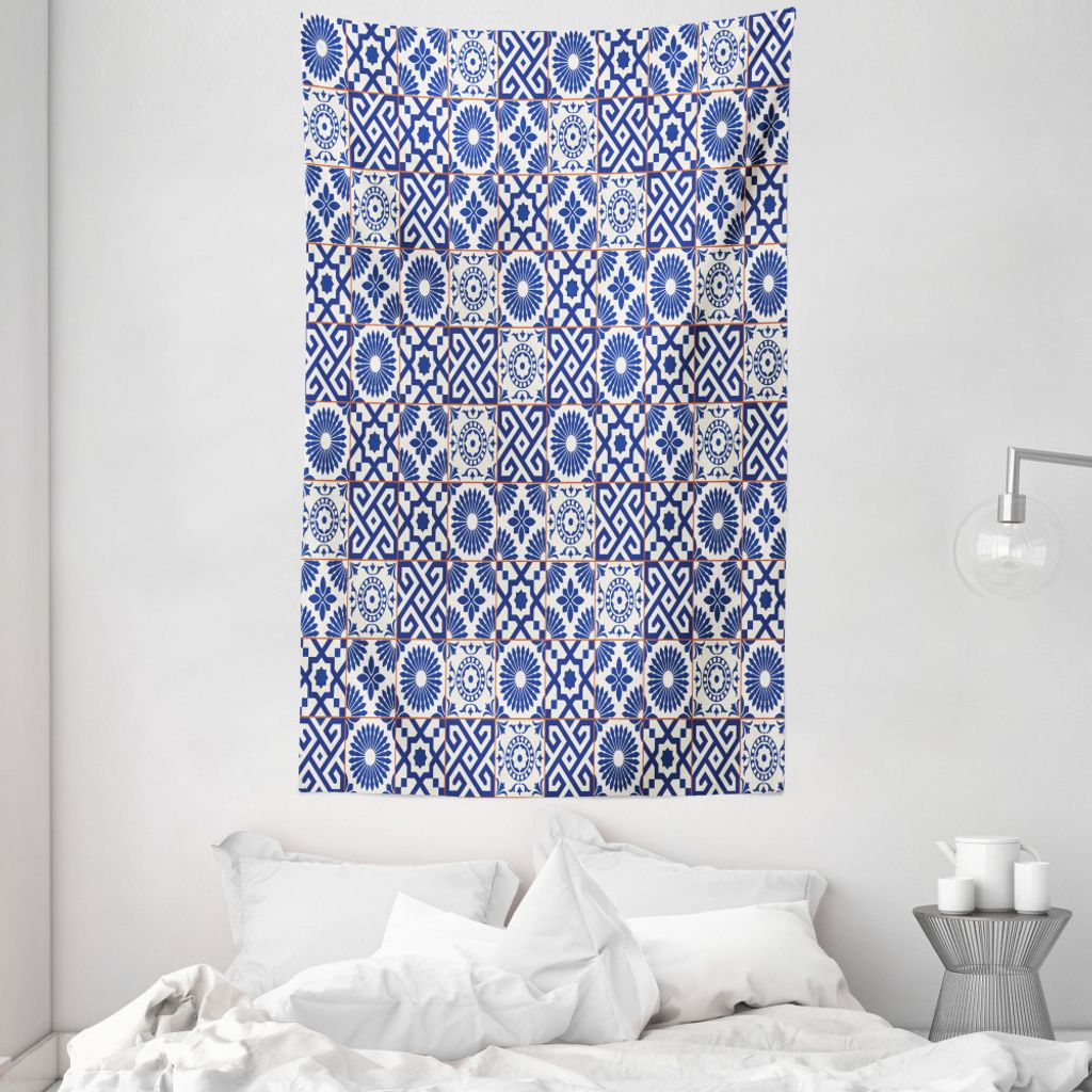 ABAKUHAUS marokkanisch Wandteppich und Tagesdecke, Alte Retro Fliesen aus Weiches Mikrofaser Stoff Waschbar ohne Verblassen Digitaldruck, 140 x 230...