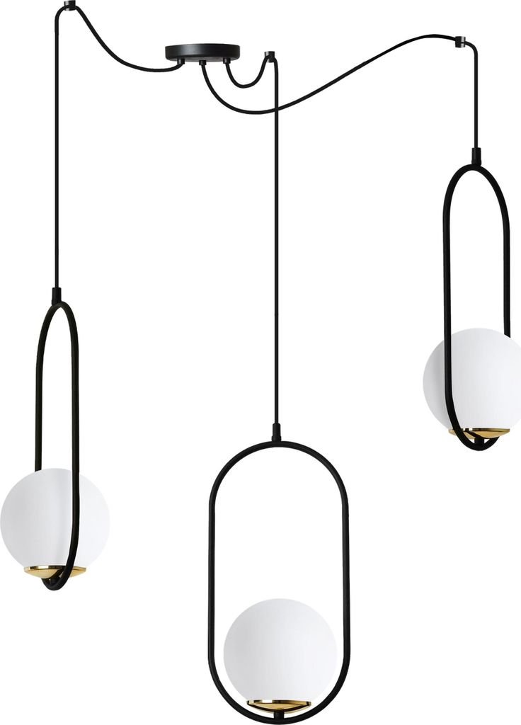 Luna Spinnen Pendelleuchte Schwarz Gold – 3 flammig mit weissem Schirm E14