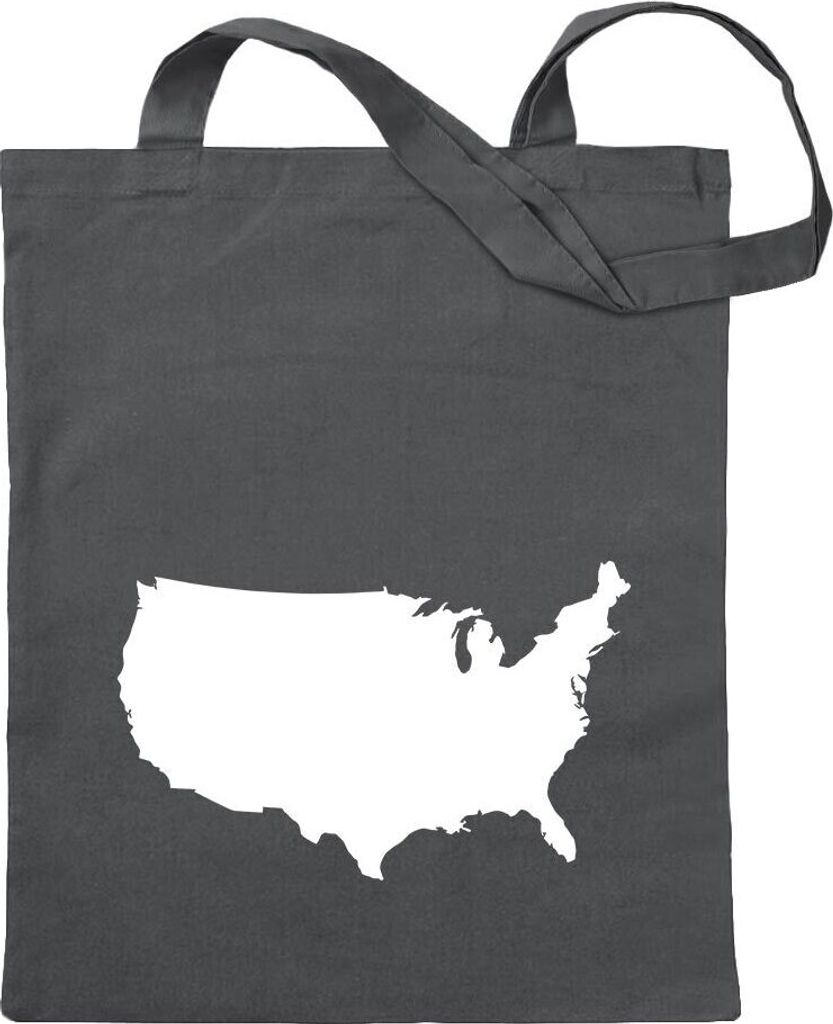 Kiwistar - Baumwolltasche - stahlgrau - USA - Vereinigte Staaten Umriss - Tragetasche Stoffbeutel Umhängetasche langer Henkel