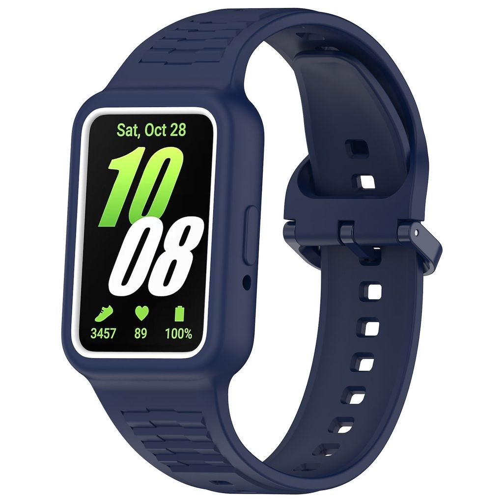 Für Samsung Galaxy Fit 3 Silikon Uhrenarmband mit integriertem Gehäuse Ersatz Armband Dunkelblau