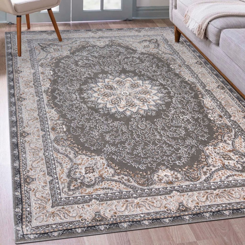 Mazovia Teppich Grau Orientalisch Vintage - Wohnzimmer, Schlafzimmer, Esszimmer, Büro, Kurzflor Rechteckig - Zertifikat, Grau - 120 x 170 cm