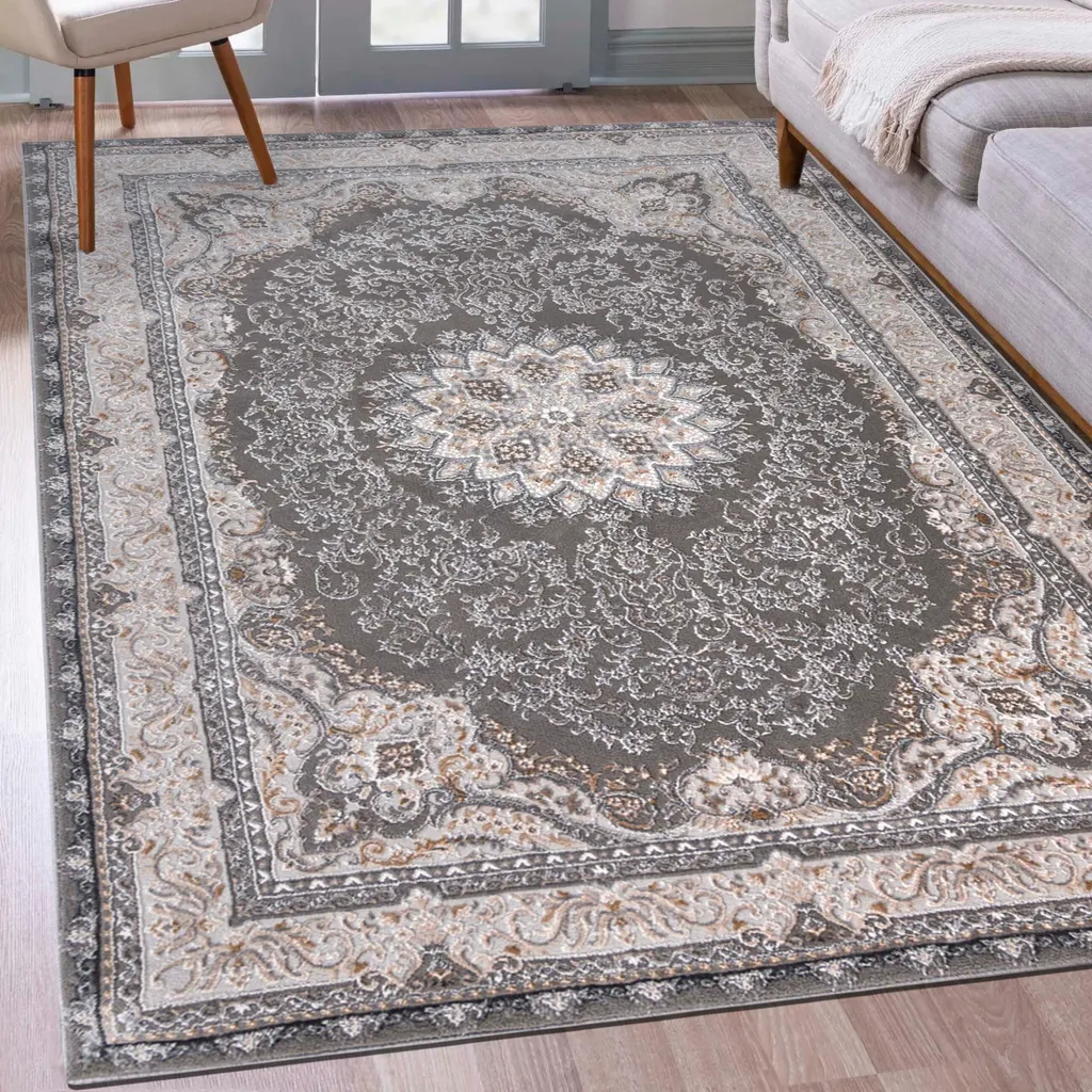 Grand Tapis de Salon Gris à Poils Courts - Look Vintage Mazovia 160x230