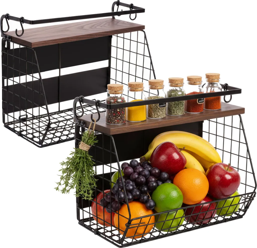 Rangement cuisine magnétique pour fruits et épices, lot de 2 paniers muraux