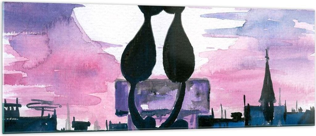 Bilder auf glas - Katzen Dach Liebe Tier - 140x50cm - Glasbilder - Wandbilder - Kunstdruck - zum Aufhängen bereit - Wanddekoration aus Glas - Glas...