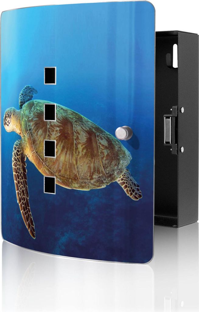 banjado Design Schlüsselkasten aus Edelstahl für 10 Schlüssel, Schlüsselschrank 24 x 21,5 x 7cm groß mit Magnetverschluss, Wasserschildkröte ...