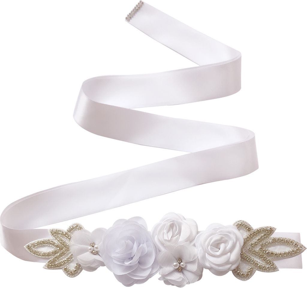 Hochzeitsgürtel auffällige Verschleiß resistenter Stoff Rosenblume Hochzeitskleid Schärpe für Frauen-Weiß