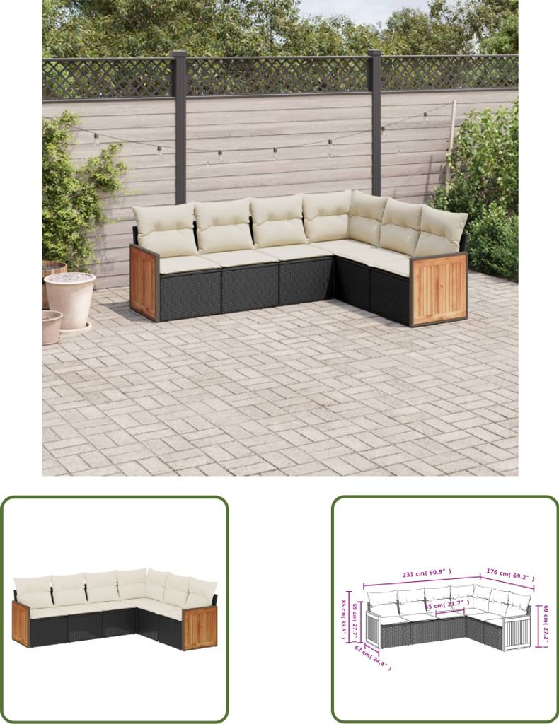 The Living Store 6-tlg. Garten-Sofagarnitur mit Kissen Schwarz Poly Rattan