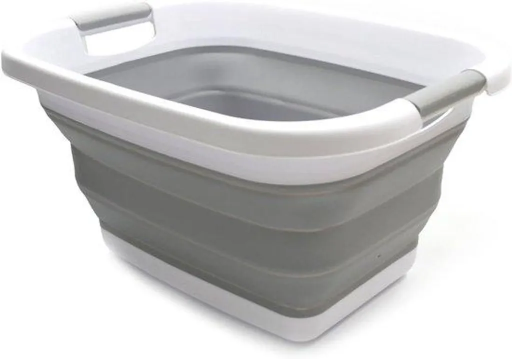 Corbeille à linge rétractable 25L et bac de rangement gris multi-usage