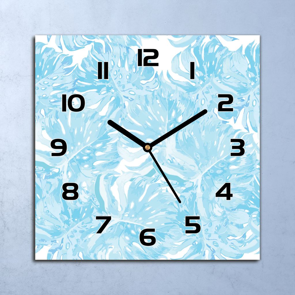 Wanduhr Echt-Glas-Küchenuhr Blaue Fensterblätter Quarz 30x30 Deko Bilder