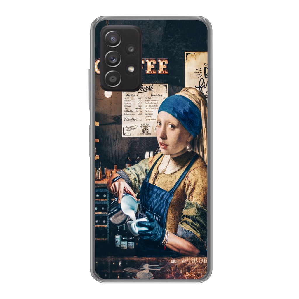 MuchoWow Handyhülle Schutzhülle Hülle für Samsung Galaxy A53 5G Mädchen mit Perlenohrring - Cappuccino - Barista - Vermeer - Kaffee - Gemäl...