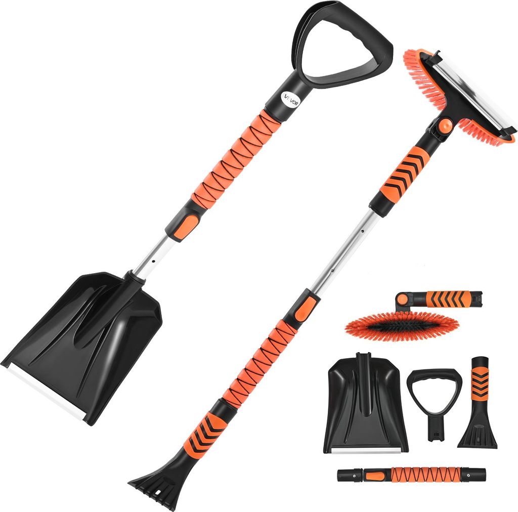 VEVOR Ausziehbarer Eiskratzer & Schneebesen, mit 180° schwenkbarem Bürstenkopf, rutschfestem Griff, Schneeschaufel, Lawinenschaufel, tragbares Wi...