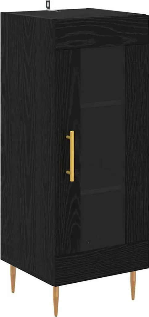 Credenza Slim Rovere Nero 34,5cm | Mobile Contenitore Moderno 90cm