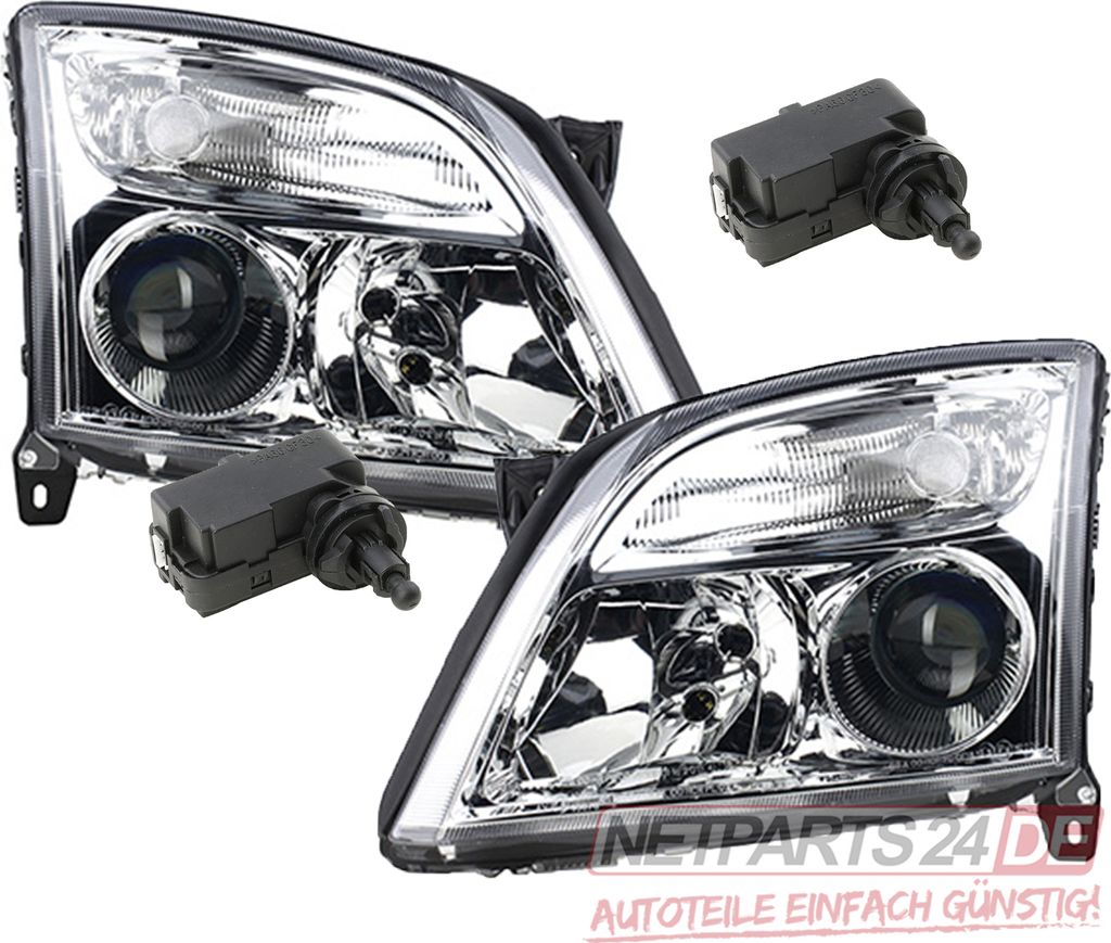 Johns, Scheinwerfer passend für Opel Vectra 2002- 2005 H7 klarglas L R. inkl Stellmotor 1216121 93171428 1216120 93171429 1207203 1207936 1207204 ...