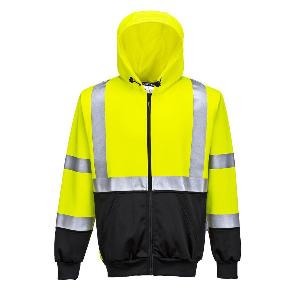 Portwest B315 2-farbige Warnschutz Kapuzensweatjacke Yellow/Black Gr. L