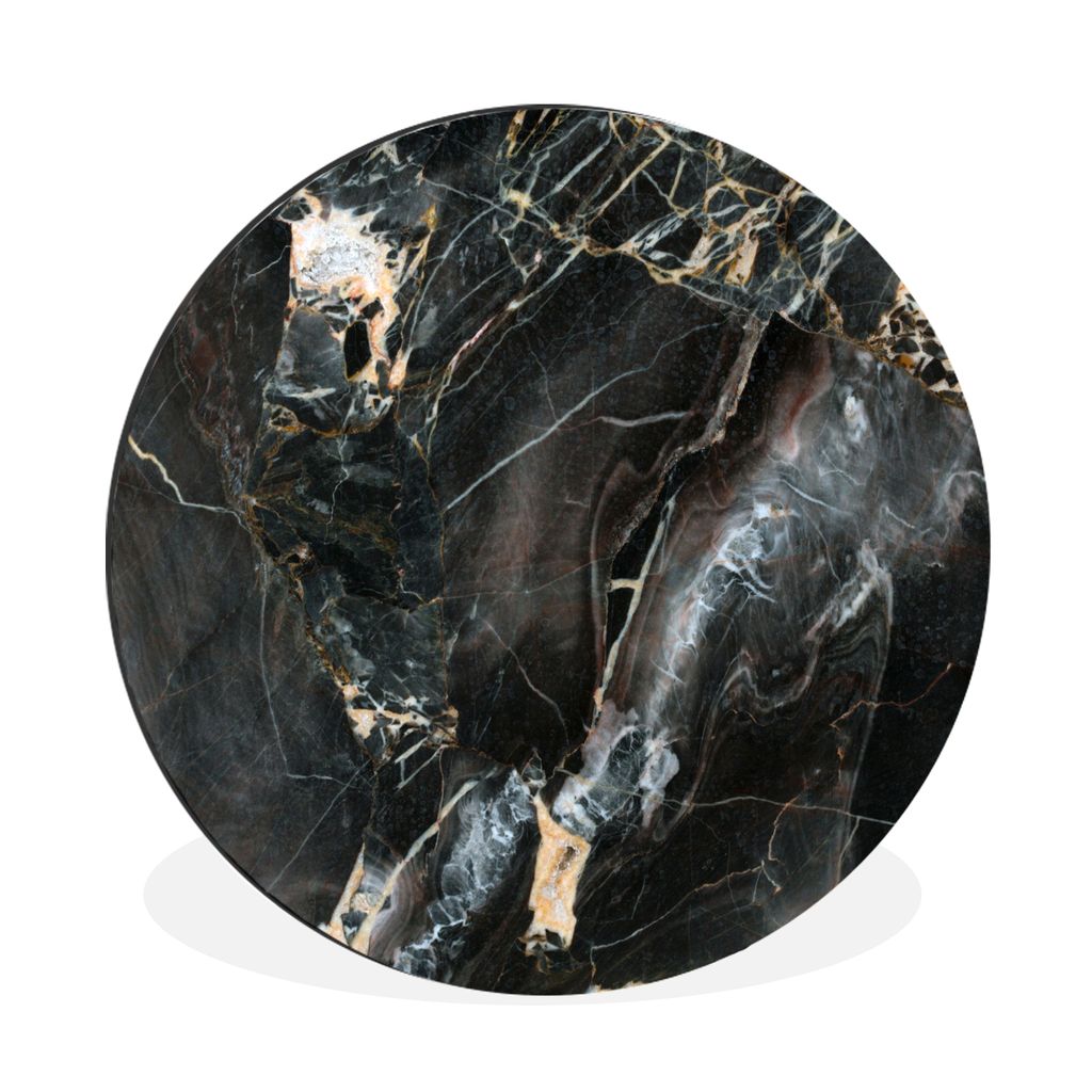 MuchoWow Aluminium Wandkreis Marmor - Schwarz - Gold - Muster Ø 60 cm Wanddeko Modern Wohnzimmer - Wand Kreis - Wandbild - Schlafzimmer - Alumin...