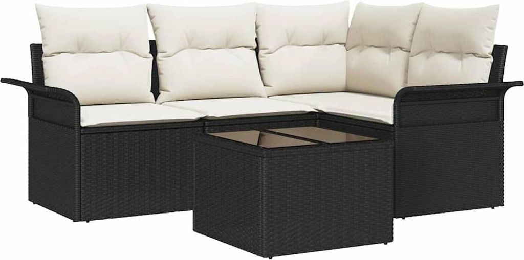 Gartensofa-set mit Speicher 5 pcs Schwarz Poly-Rattan