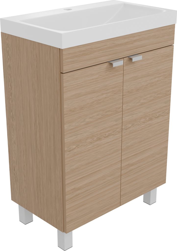 paplinskimoebel Badezimmerschrank Waschbeckenunterschrank Waschtisch Unterschrank Eiche Mineralguss 57x34x84 mit 2 Türen Selbstmontierter Standsch...