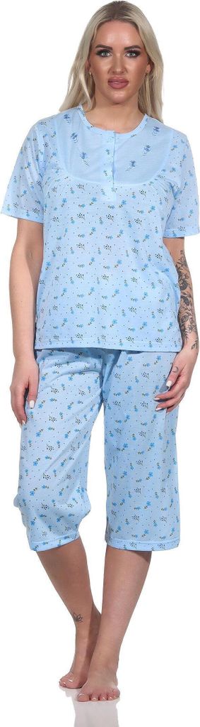 Damen Capri Pyjama mit kurzen Ärmeln; Blau/L/40